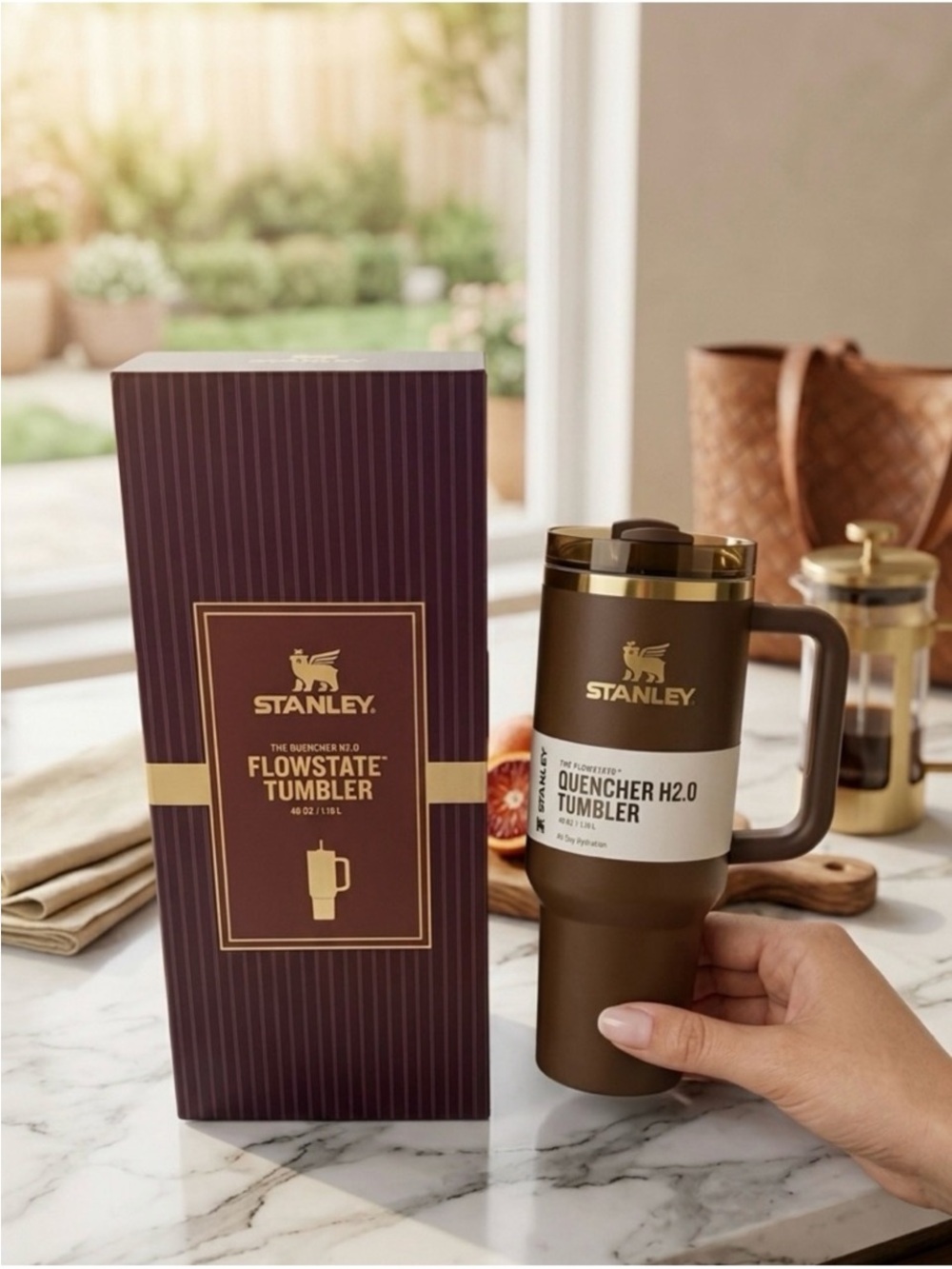 Stanley Brown and Gold Insulated Travel Tumbler with Handle